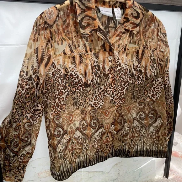 HP🎉 Women’s Animal Print Burnout Button Up Blouse - Picture 14 of 15